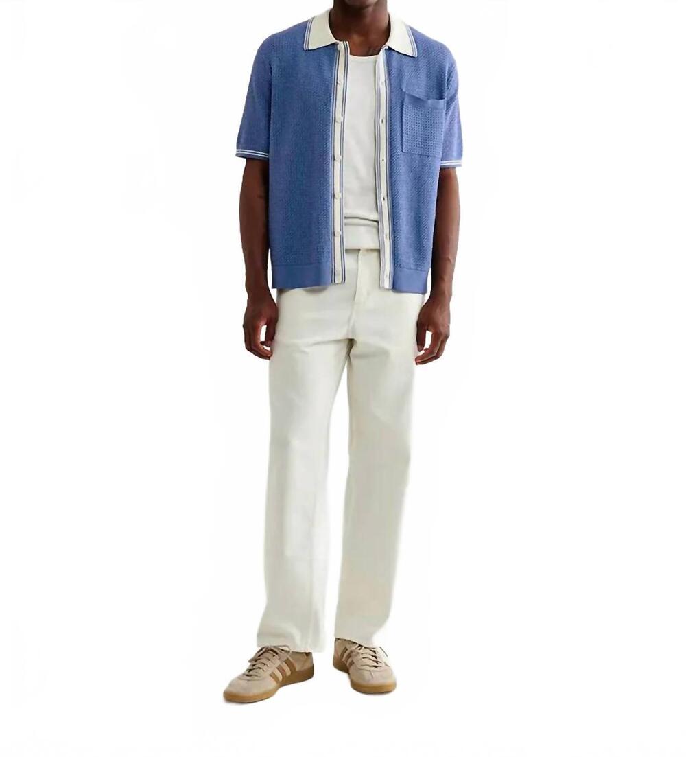 NEW WAX LONDON belle knitted polo shirt in blue tipped pointelle